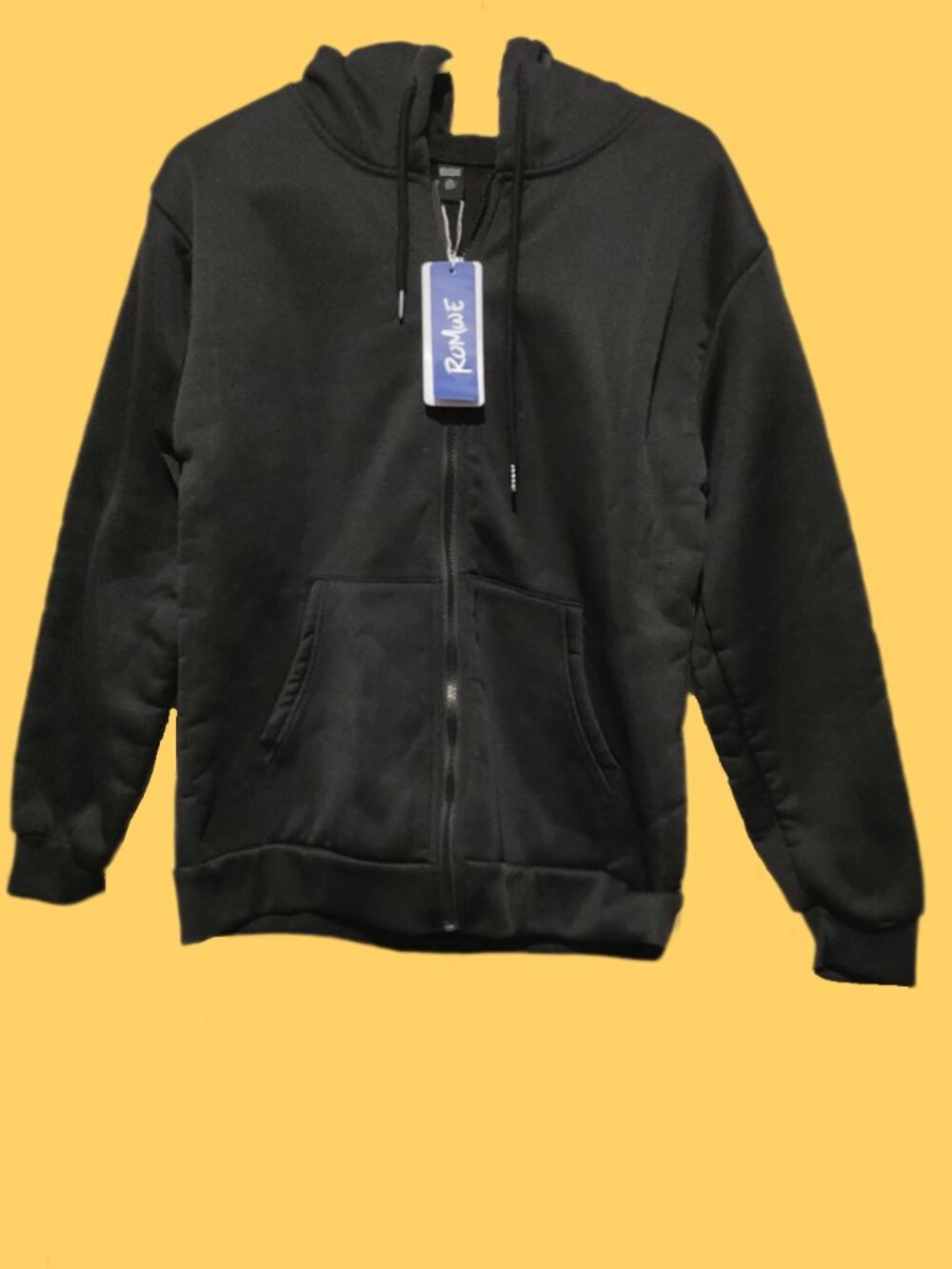 ROMWE Men's Black Zip-Up Hooded Sweatshirt